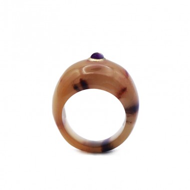 Ring S in gold plated clear horn -...