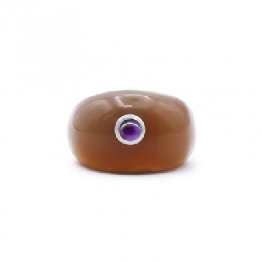 Bague jonc en corne claire - pierre 4...