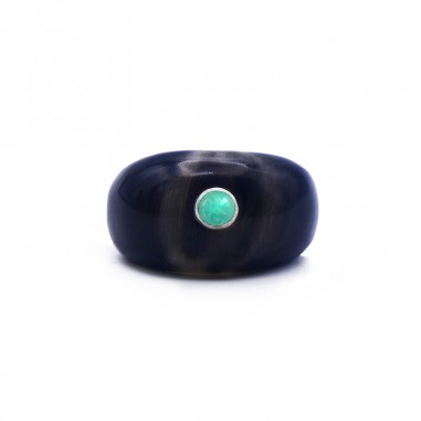 Bague jonc en corne foncée - pierre 4...