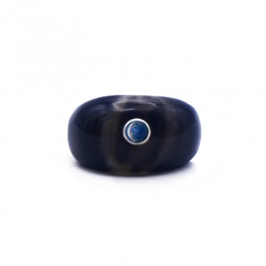 Ring S in dark horn set in silver -...