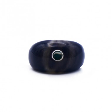 Bague jonc en corne foncée - pierre 4...
