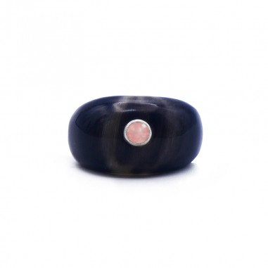 Bague jonc en corne foncée - pierre 4...