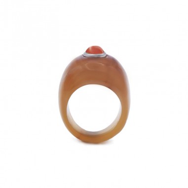 Ring L in light horn set in silver -...