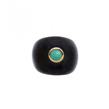 Bague en corne foncée - pierre 6 mm...
