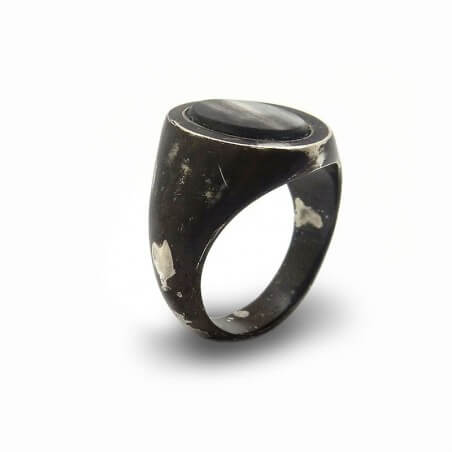 Photo de la bague chevalière homme en argent modèle Nial sur fond blanc.