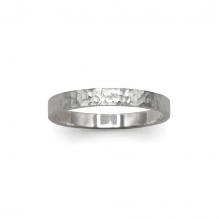 Photo sur fond blanc alliance ruban or blanc modèle Vesta largeur 3 mm vue de dessus.