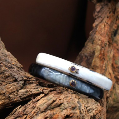 Jonc en corne foncée 10mm serti...