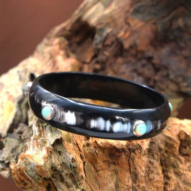 Jonc en corne foncée 15mm serti...